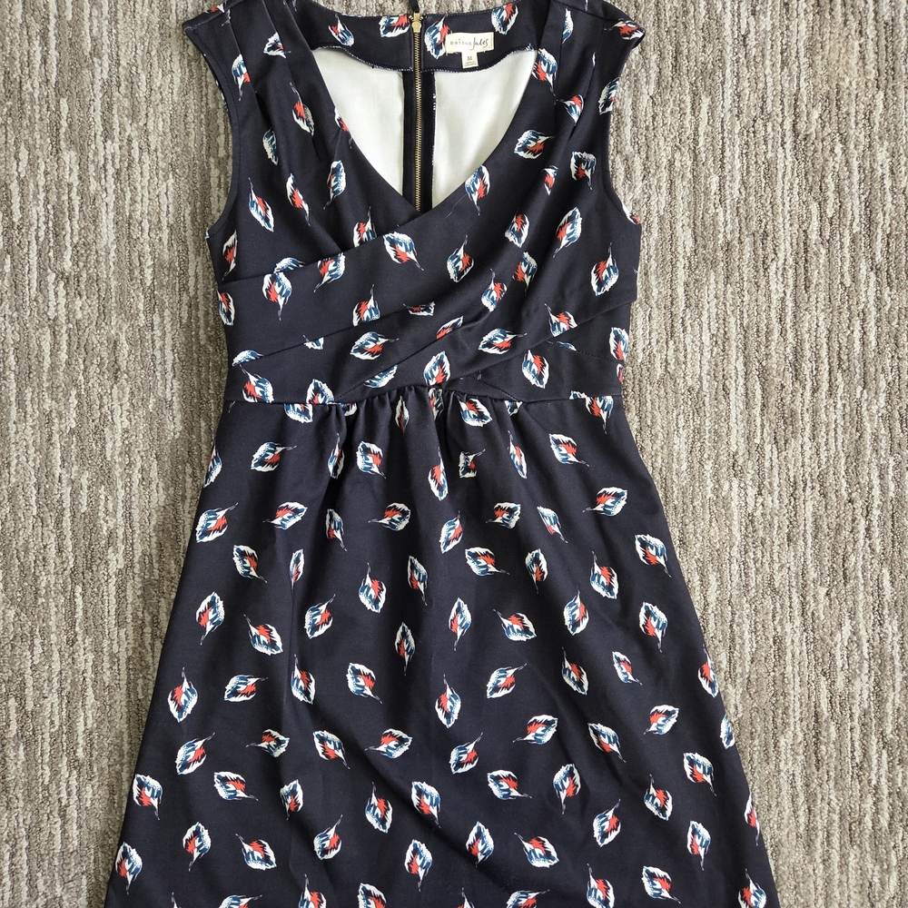 Maison Jules Navy Floral-Print Midi Dress with Red & White Accents